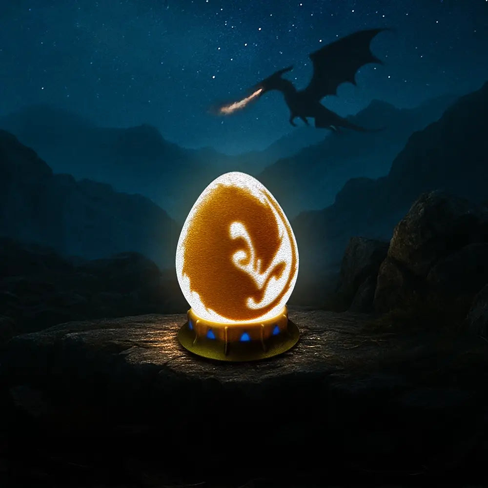 dragon egg nightlight with gold stand for kids’ magical bedtime stories
