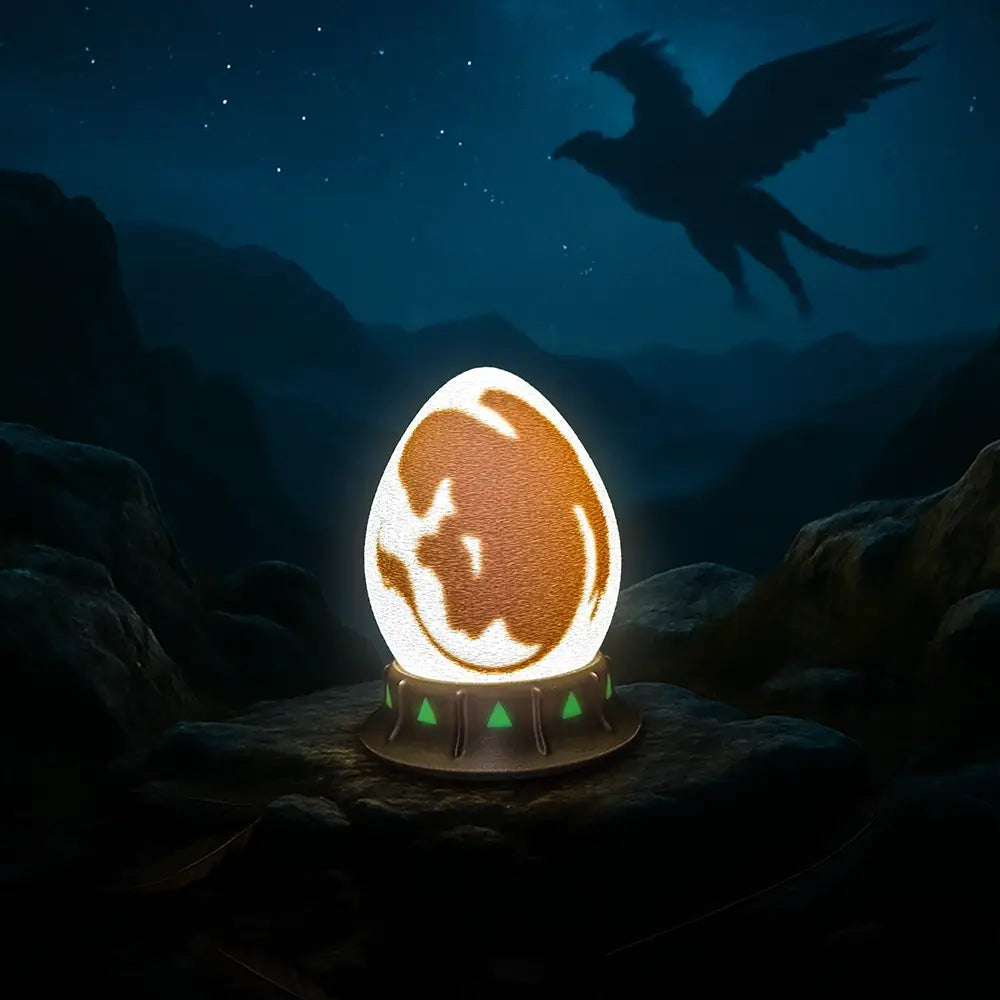 griffin egg nightlight with green stand for kids who dream of guarding skies