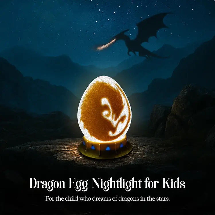 dragon egg nightlight with gold stand for kids’ magical bedtime stories