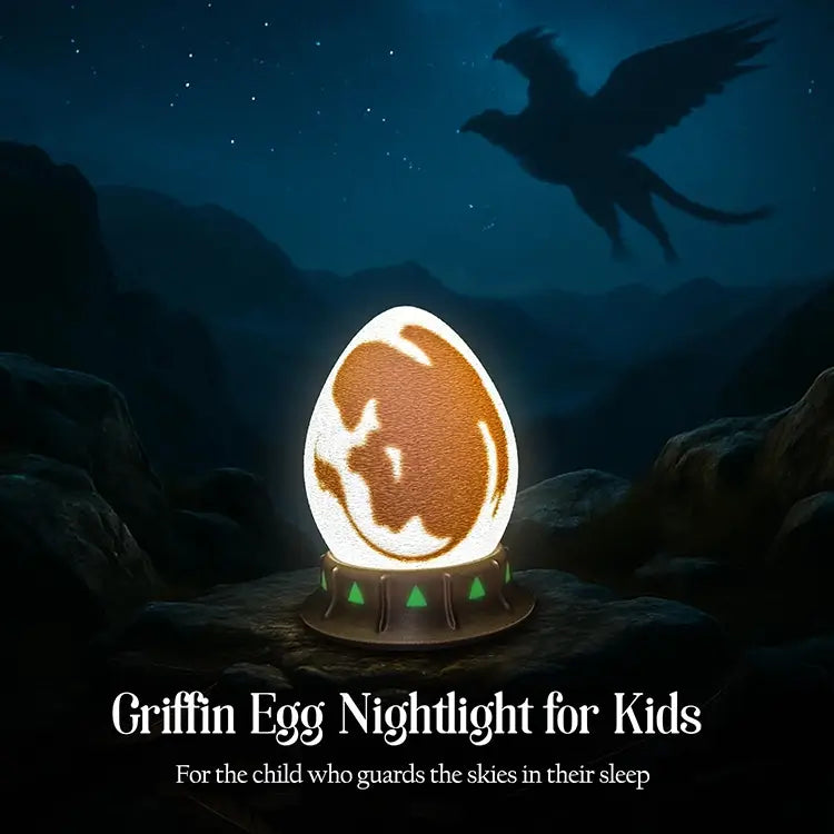griffin egg nightlight with green stand for kids who dream of guarding skies