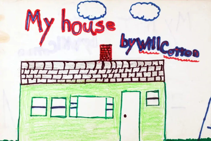 Will Cotton's Childhood Drawing "My House" (1972), made with magic marker, crayon and pencil when he was 7.
