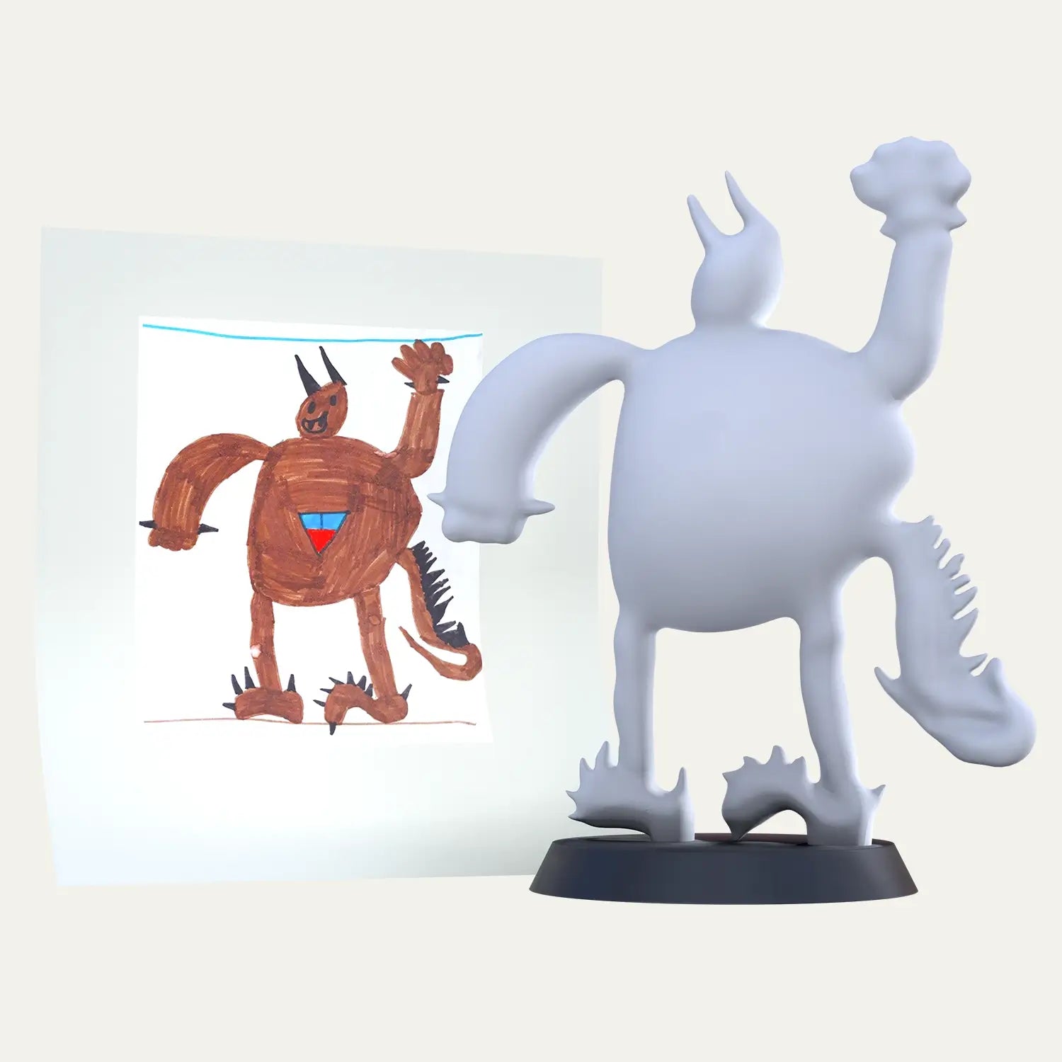 A hand-drawn airplane flying across a sky filled with clouds is turned into a smooth 3D unpainted figurine, ideal for memory preservation with sound.