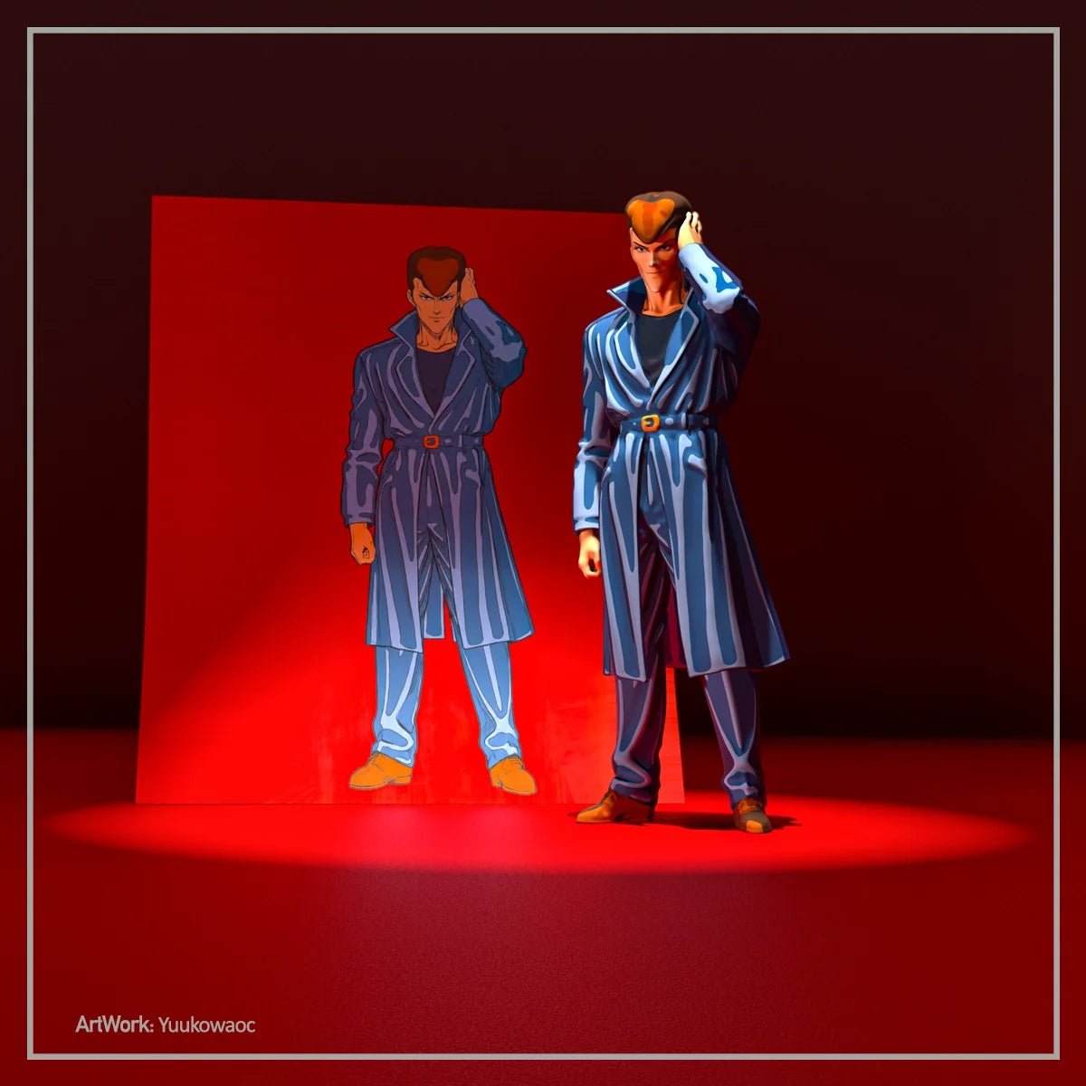 Ostaneskids custom anime figurine displayed beside the original OC character drawing