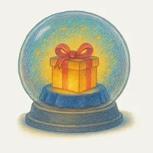 Illustration of a snow globe with a gift inside on a white background